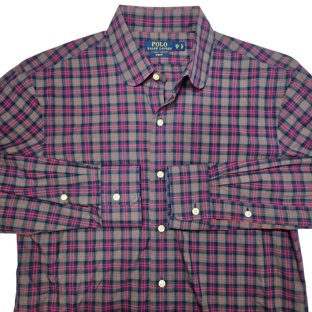 Polo Ralph Lauren Men's 15.5/39 Slim Fit Multicolor Plaid Long‎ Sleeve Shirt
